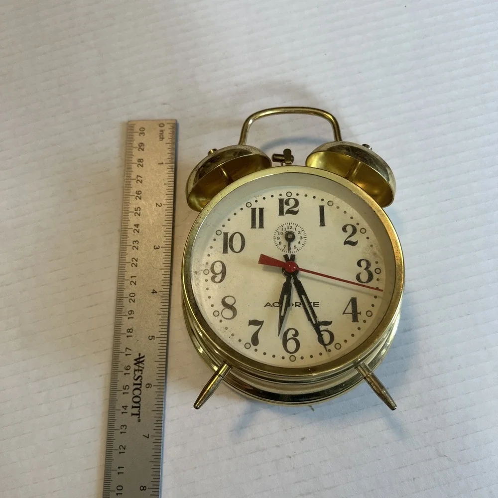 Vintage **FORPARTS** Style Retro Double Bell Clock Bedside Wind Up Gold Tone